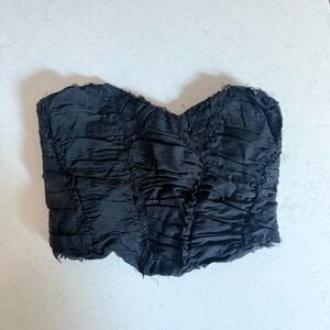 Black Ruched Strapless Ruffle Corset Top